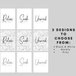 Set Of 3 Bathroom Prints, Relax Soak Unwind, Grey Decor, Marble Black & White Wall Art - thumbnail 2