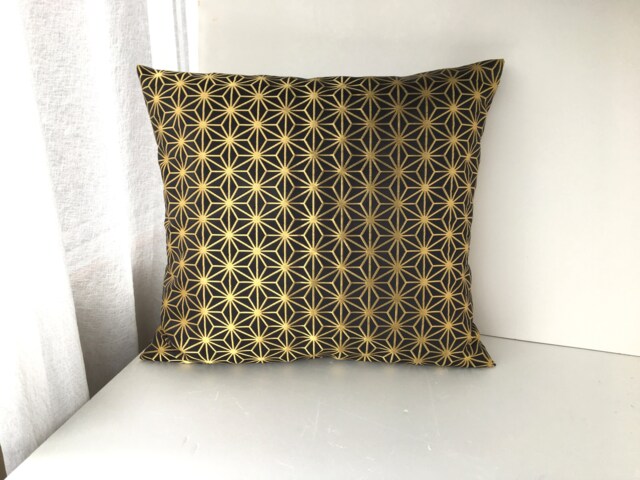 Black & Gold Decor Pillow Cover, Golden Brocade Case, Japanese Geometric Obi Brocade, Sofa Bedding, Kimono Throw Case - image 1