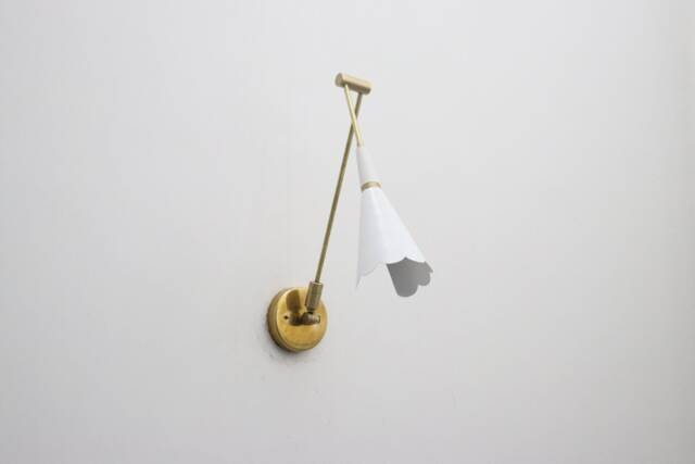 Brass Wall Sconce - Italian Style Bedside Lamp, White Shade - image 1