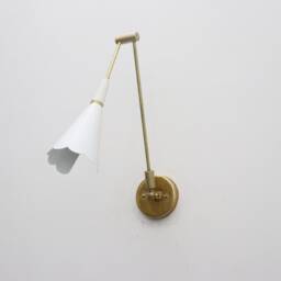 Brass Wall Sconce - Italian Style Bedside Lamp, White Shade - thumbnail 2