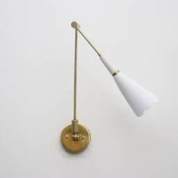 Brass Wall Sconce - Italian Style Bedside Lamp, White Shade - thumbnail 3