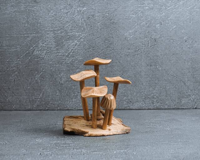 Handcrafted Wood Mushroom Sculpture Rustic Home Decor 4 - image 1