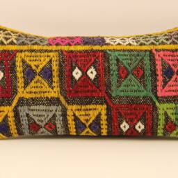 Vintage Turkish Kilim Pillow Cover, Wool Lumbar Cushion - 10x20 - thumbnail 2