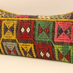 Vintage Turkish Kilim Pillow Cover, Wool Lumbar Cushion - 10x20 - thumbnail 3