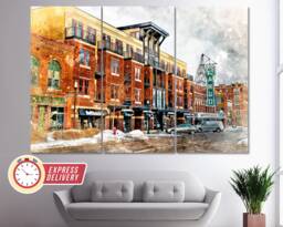 Fargo Downtown Canvas Print, Canvas, Wall Art, Painting, North Dakota, Poster, Skyline, Art - thumbnail 1