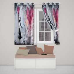 Girl Reaching For Pink Heart Balloon Street Art Vibrant Artwork Bedroom Decor Readymade Eyelet Ring Top Thermal 100% Blackout Curtains - thumbnail 2