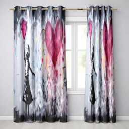 Girl Reaching For Pink Heart Balloon Street Art Vibrant Artwork Bedroom Decor Readymade Eyelet Ring Top Thermal 100% Blackout Curtains - thumbnail 1