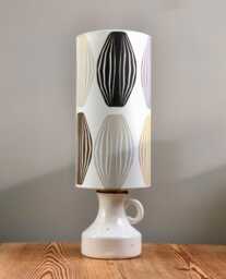 Vintage White Ceramic Table Lamp With A Mid-Century Design Lampshade