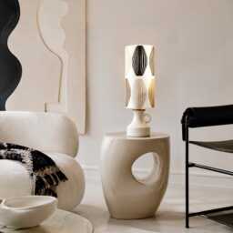 Vintage White Ceramic Table Lamp With A Mid-Century Design Lampshade - thumbnail 3