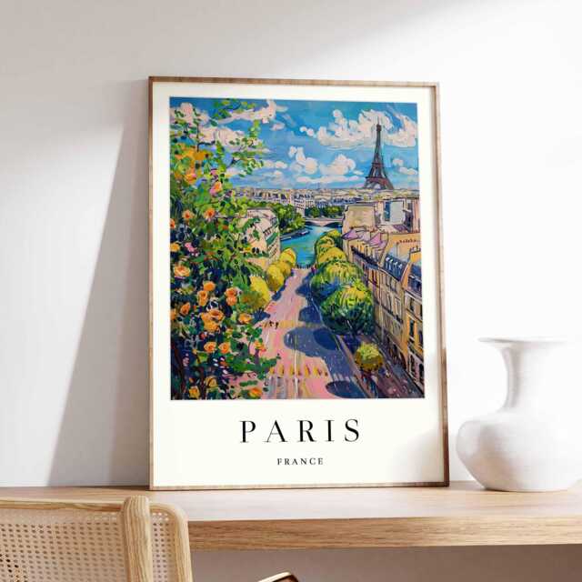 Eiffel Tower Art Print Parisian Cityscape Travel Poster - image 1