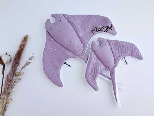 Manta Ray Baby Comforters in S & M Size, Lilac, Pink Double Gauze & White Minky Lovey Personalized Gift - image 1