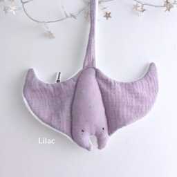 Manta Ray Baby Comforters in S & M Size, Lilac, Pink Double Gauze & White Minky Lovey Personalized Gift - thumbnail 4