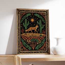 Desert Fox Art Print, Southwestern Tapestry Poster, Boho Night Sky Wall Art, Rustic Nature Illustration - thumbnail 2