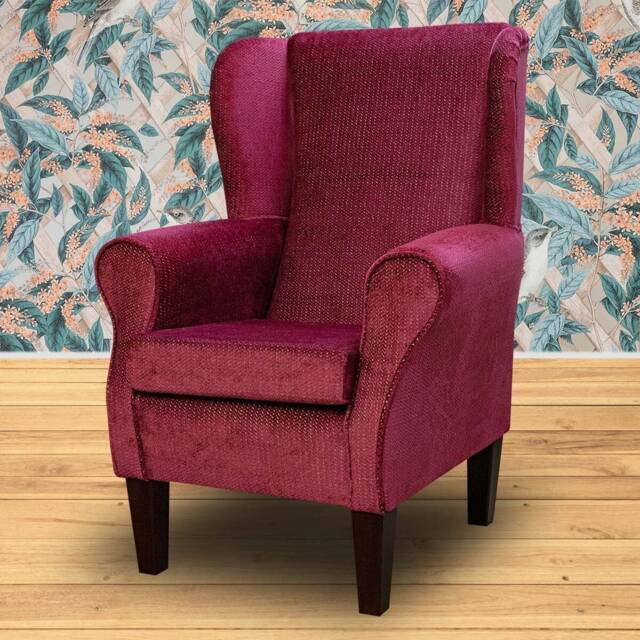Handmade Cranberry Red Velvet Wingback Armchair British Accent Chair - image 1