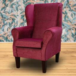 Handmade Cranberry Red Velvet Wingback Armchair British Accent Chair