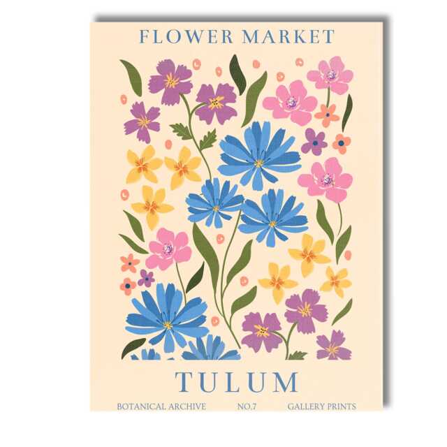 Tulum Flower Market Colourful Wildflower Botanical Poster Canvas Wall Art Print Decor Picture Ready To Hang - image 1