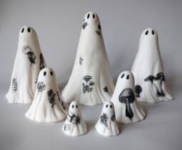 Spooky Ghost Sculpture Ceramic Floral Print Or Feather