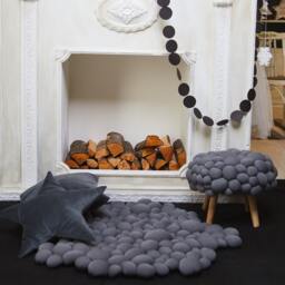 Dark Gray Bubbly Footstool Modern Padded Ottoman, Birch Legs - thumbnail 3