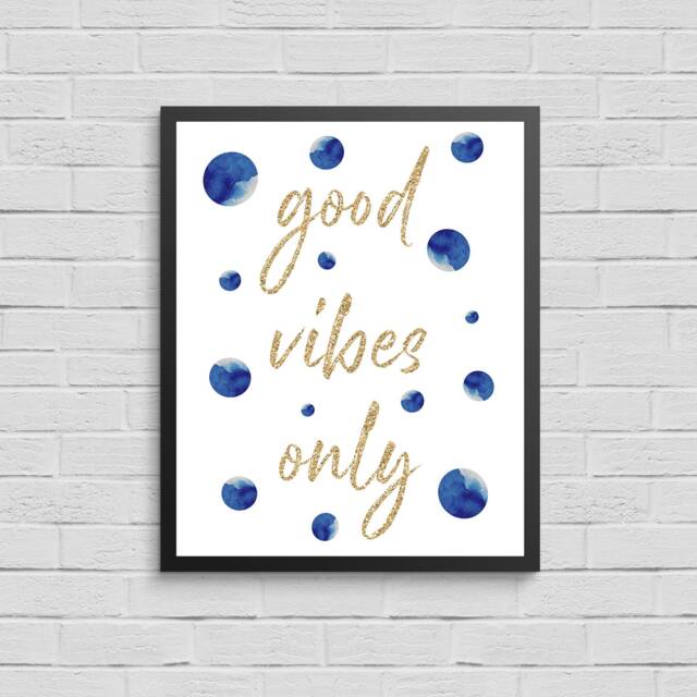 Good Vibes Only Print Gold Glitter Motivational Wall Art - image 1