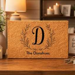 Custom Initial Doormat - Open Laurel Wreath - Personalised Monogram Coir Mat Housewarming Gift - thumbnail 2