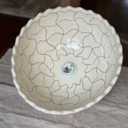 Handmade Ceramic Dome Pendant Light Cream White, Scalloped Edge - thumbnail 2