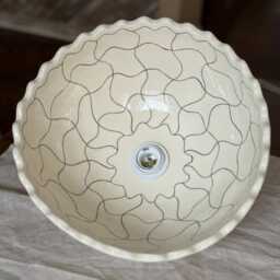 Handmade Ceramic Dome Pendant Light Cream White, Scalloped Edge - thumbnail 3