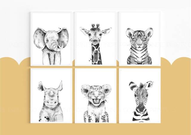 Safari Animals, Nursery Prints, Decor, Nursery, Decor, Girls Boys Kids, Girls - image 1