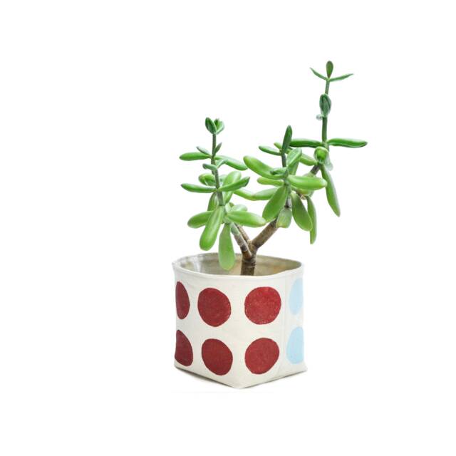 Burgundy & Light Blue Multi Dot Fabric Planter, Medium 4 - image 1