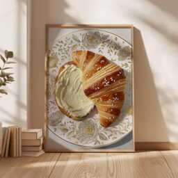 Croissant Kitchen Wall Art Print, Bakery Food Poster, French Pastry Illustration, Rustic Cafe Decor, Breakfast Dining Room Artwork - thumbnail 2