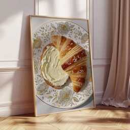 Croissant Kitchen Wall Art Print, Bakery Food Poster, French Pastry Illustration, Rustic Cafe Decor, Breakfast Dining Room Artwork - thumbnail 3