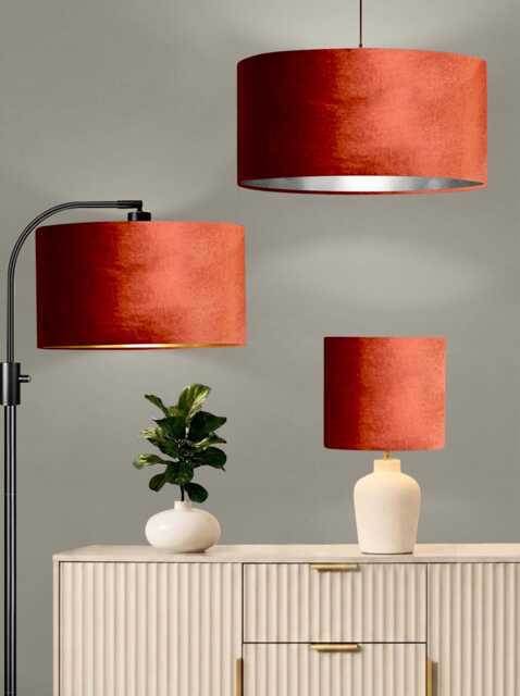 New Luxury Premium Quality Glamour Spice Rust Velvet Fabric With Brushed Metallics Lining Lamp Shade Pendant Light in Multi Sizes - image 1