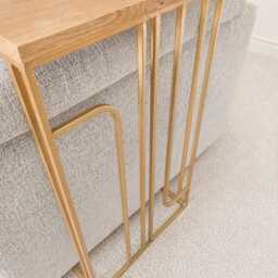 Gold Art Deco Sofa Side Table, Modern C Oak Wood Drink Holder - thumbnail 3