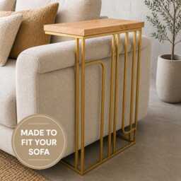 Gold Art Deco Sofa Side Table, Modern C Oak Wood Drink Holder - thumbnail 2