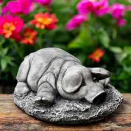 Concrete Pig Statue Farm Animal Figurine Stone Piglet Sculpture Rustic Yard Ornament Cement Decoration Outdoor Garden Art Pig Lover Gift - thumbnail 2