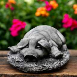 Concrete Pig Statue Farm Animal Figurine Stone Piglet Sculpture Rustic Yard Ornament Cement Decoration Outdoor Garden Art Pig Lover Gift - thumbnail 3