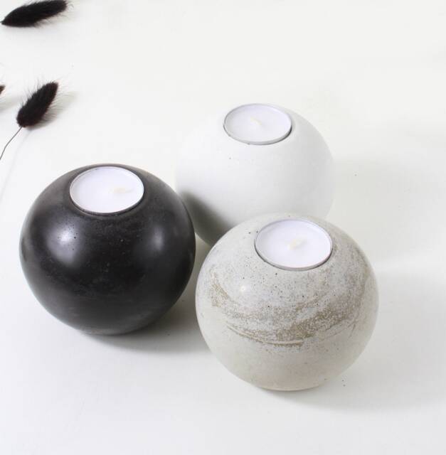 Tealight Holder Ball Made Of Concrete, Decoration, Living Room Shelf Dream, Candle Black White Gray Approx. 8.5 cm Diameter - image 1
