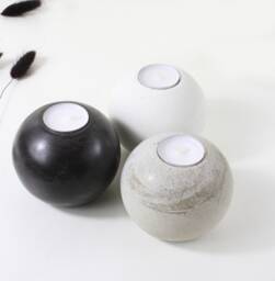 Tealight Holder Ball Made Of Concrete, Decoration, Living Room Shelf Dream, Candle Black White Gray Approx. 8.5 cm Diameter