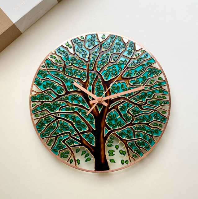 Painted Glass Summer Tree Wall Clock Modern Art in Big Sizes - image 1