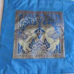 Indian Cushion Cover 2 Elephants Design Turquoise Colour 16 - thumbnail 2