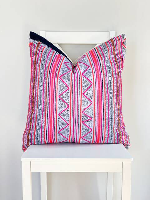 Pink Indigo Neutral Tribal Hemp Hand Woven Natural Dye Color Lumbar Pillow Cover - image 1