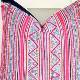 Pink Indigo Neutral Tribal Hemp Hand Woven Natural Dye Color Lumbar Pillow Cover - thumbnail 2