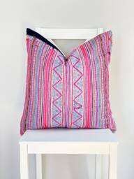 Pink Indigo Neutral Tribal Hemp Hand Woven Natural Dye Color Lumbar Pillow Cover - thumbnail 1