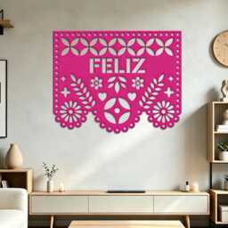 Custom Papel Picado Metal Art, 5 Design Mexican Banner Iron Designs, Personalized Name Fiesta Housewarming Gift, Floral Silhouette Wall Art - thumbnail 4