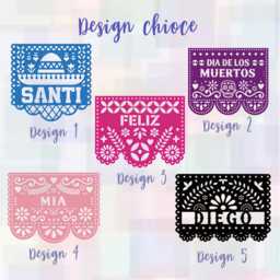Custom Papel Picado Metal Art, 5 Design Mexican Banner Iron Designs, Personalized Name Fiesta Housewarming Gift, Floral Silhouette Wall Art - thumbnail 2