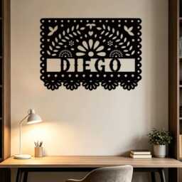 Custom Papel Picado Metal Art, 5 Design Mexican Banner Iron Designs, Personalized Name Fiesta Housewarming Gift, Floral Silhouette Wall Art