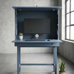 Modern Secretary Desk - Dual Opening Fold Away Mid Century Inspired Workspace With Drawer, Seattle - thumbnail 3