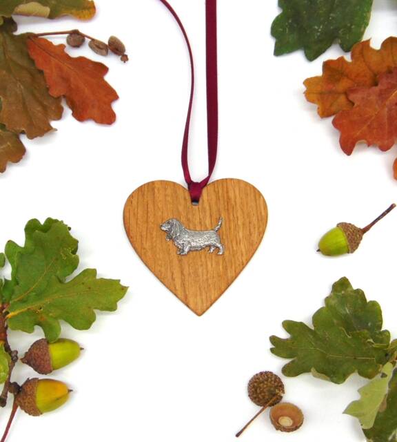 Basset Hound Oak Heart Ornament, Handmade Wooden Decoration, Gift, Dog Mum Dad Christmas Gift - image 1