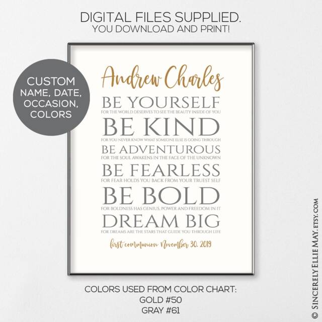First Communion Boy Gift, Personalized Christening, Baptism, Dedication Typography Wall Art - Inspirational Gifts You Print 40448 - image 1