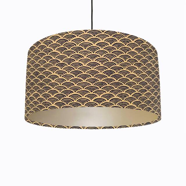 Blue & Beige Kasuri Waves Lampshade With Champagne Lining Lightshade - image 1