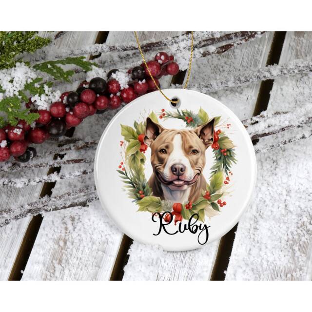 Personalised Pitbull Christmas Ornament Ceramic Bauble Keepsake - image 1